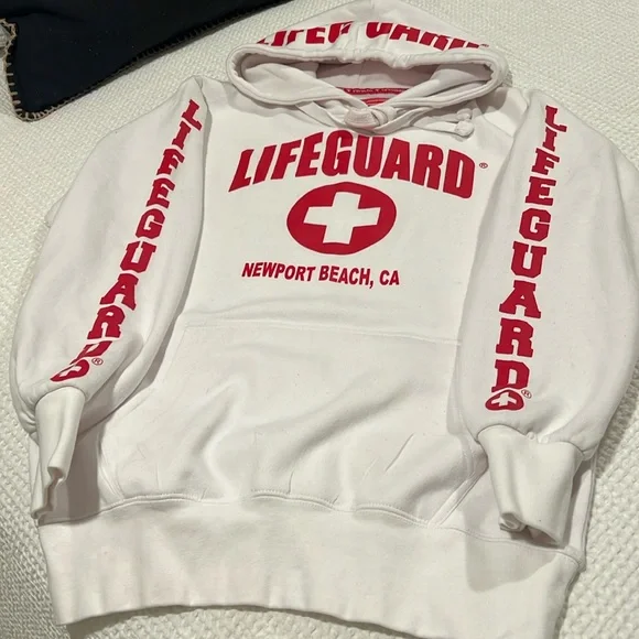 Lifeguard Officially Licensed Newport Beach CA Unisex White Red Hoodie EUC Small - Picture 5 of 12